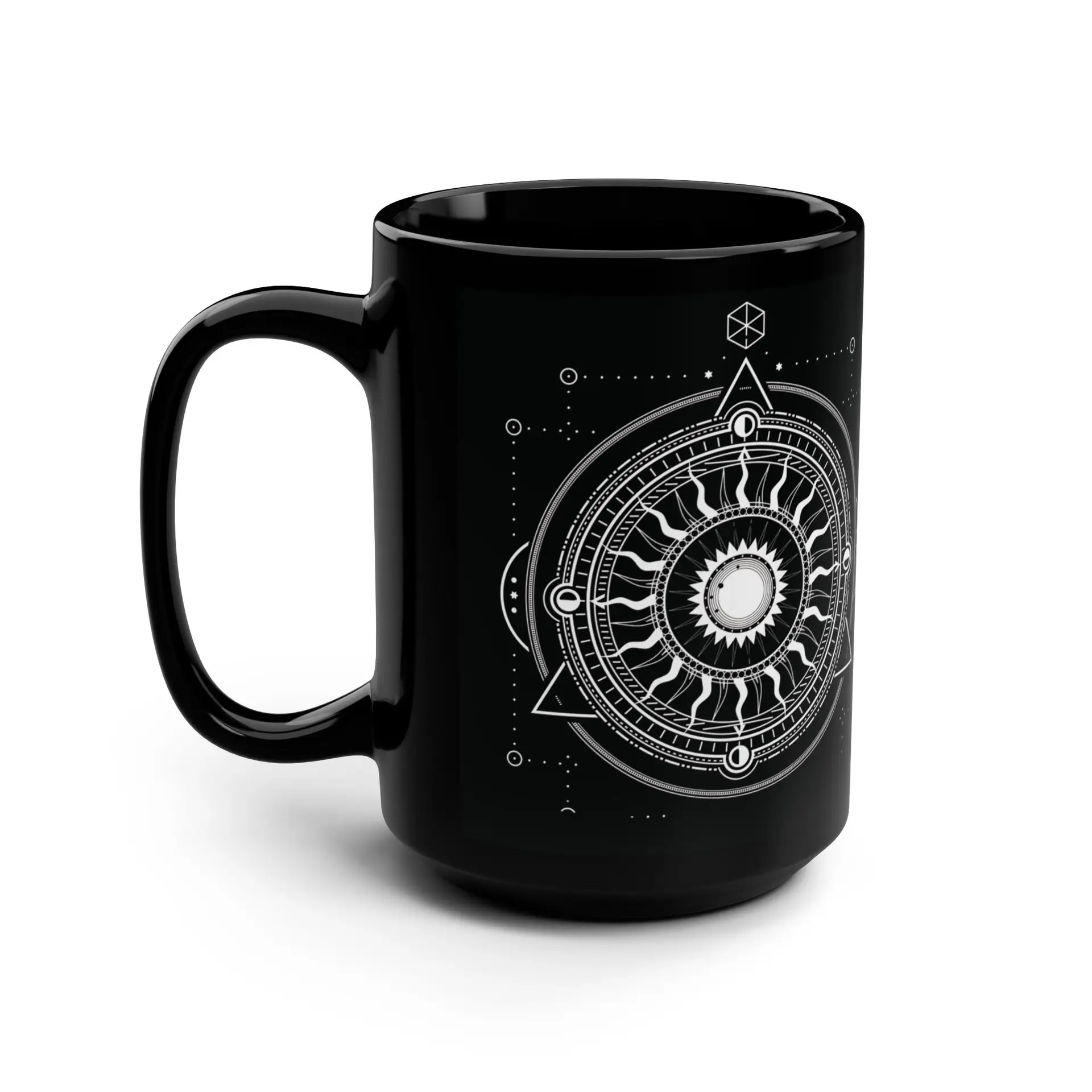 Coffee Mug Sacred Geometry | Glossy Black Ceramic | 15 oz | Your Strength is Love - Image 4