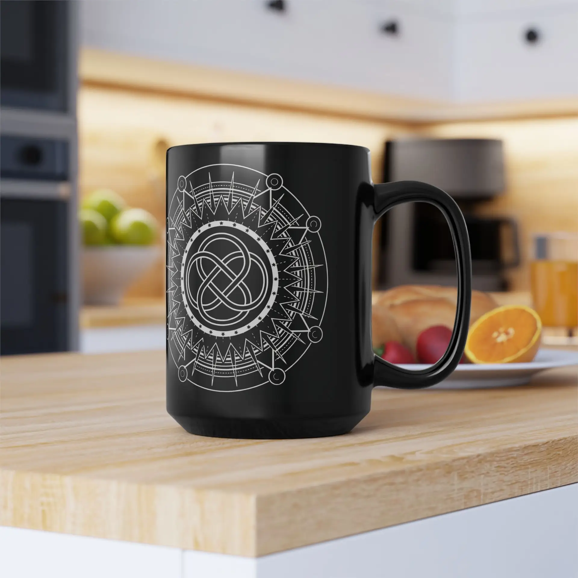 Coffee Mug Sacred Geometry | Glossy Black Ceramic | 15 oz | Powered by Love - Image 5