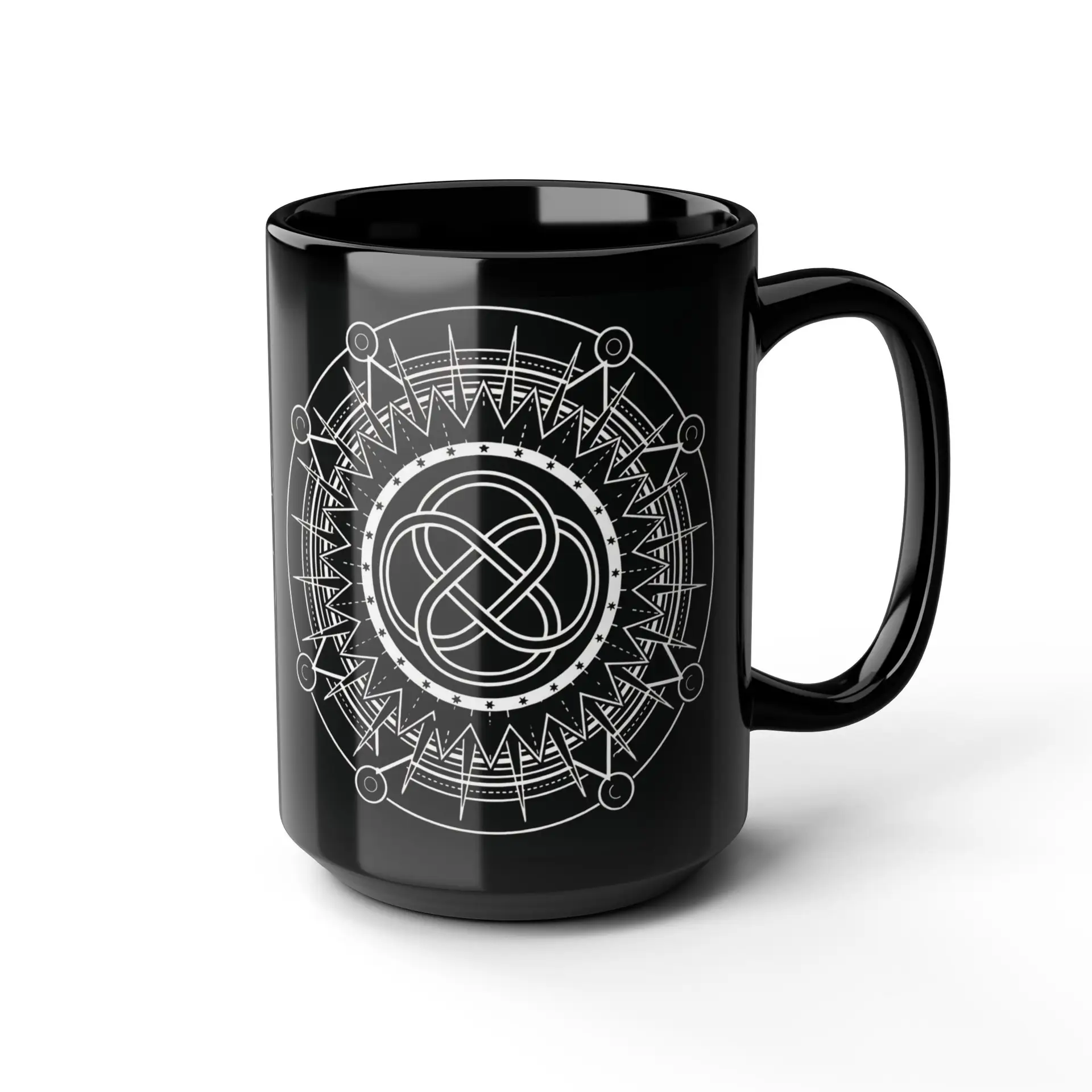 Coffee Mug Sacred Geometry | Glossy Black Ceramic | 15 oz | Powered by Love - Image 4