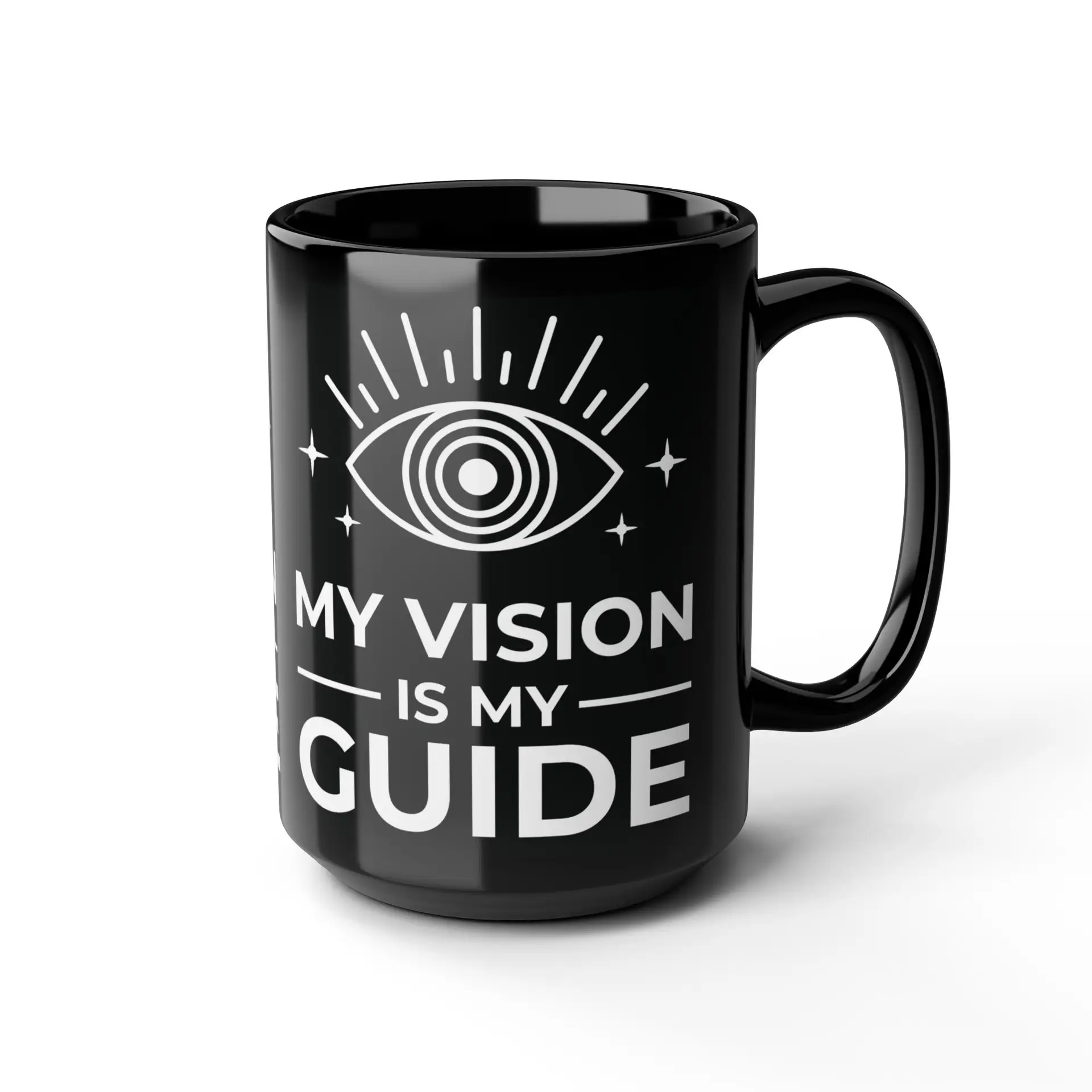 Coffee Mug Sacred Geometry | Glossy Black Ceramic | 15 oz | My Vision is My Guide - Image 4