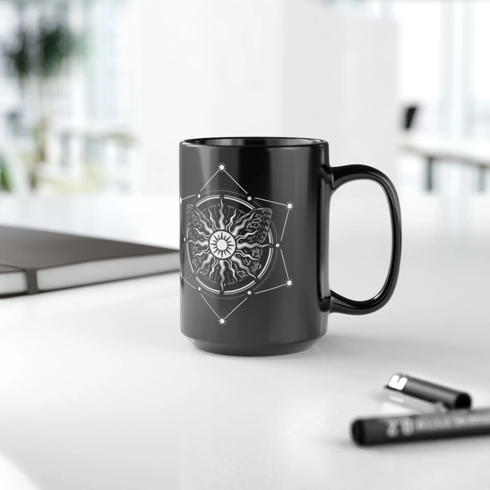 Coffee Mug Sacred Geometry | Glossy Black Ceramic | 15 oz | Love is My Truth - Image 2