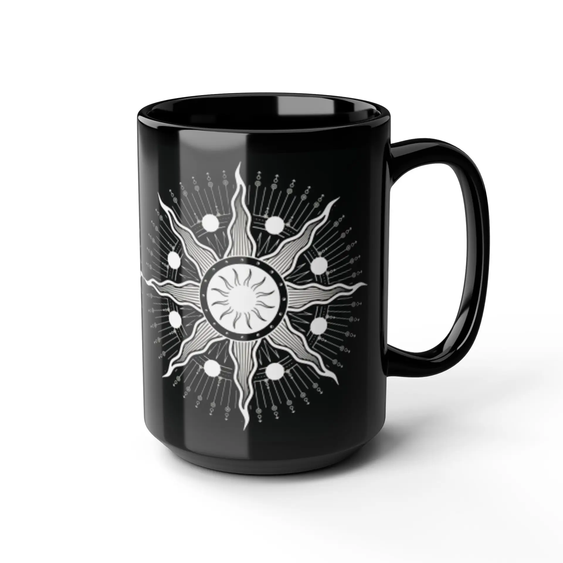 Coffee Mug Sacred Geometry | Glossy Black Ceramic | 15 oz | I'm on a Journey to Wisdom - Image 4