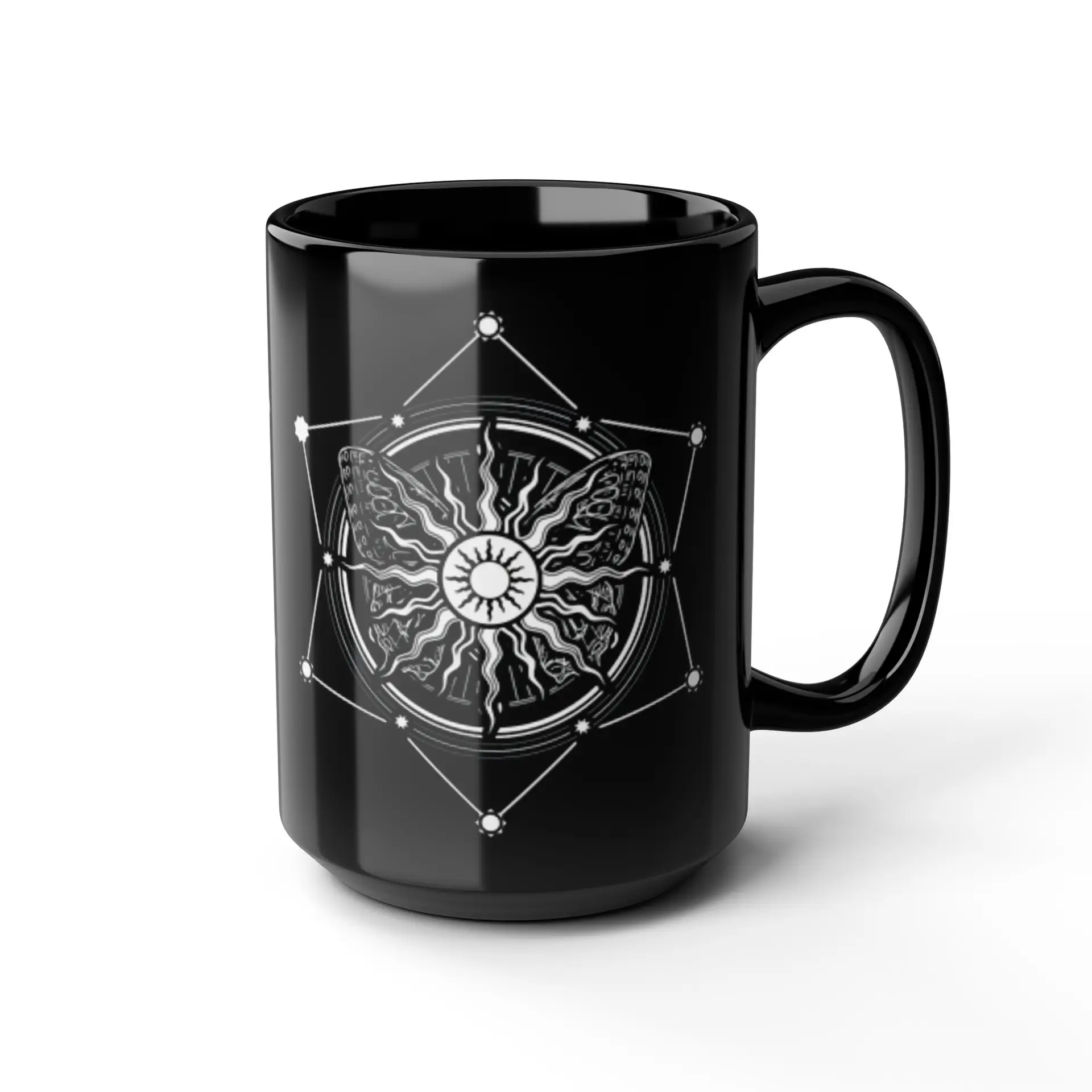 Coffee Mug Sacred Geometry | Glossy Black Ceramic | 15 oz | Love is My Truth - Image 4