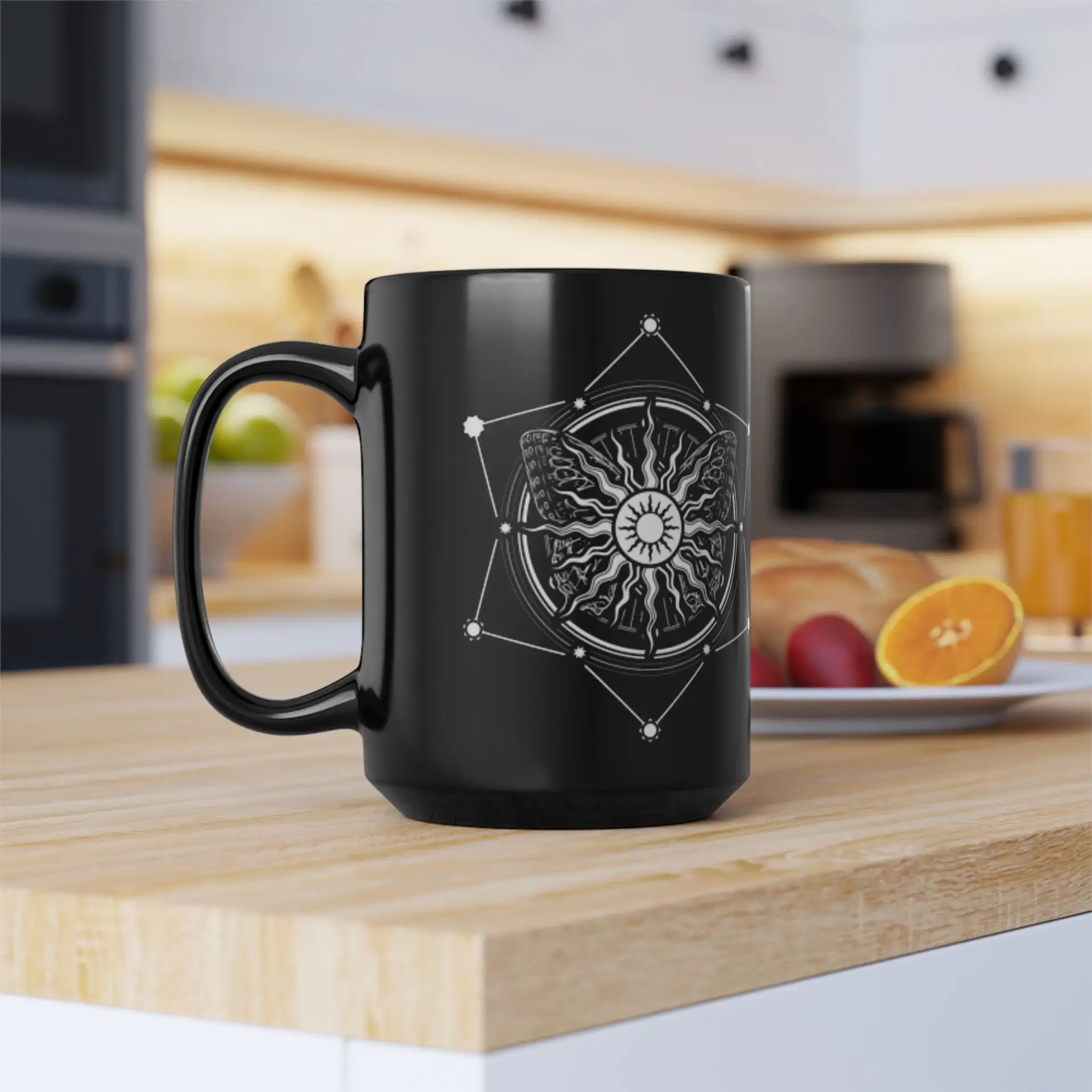 Coffee Mug Sacred Geometry | Glossy Black Ceramic | 15 oz | Love is My Truth - Image 3