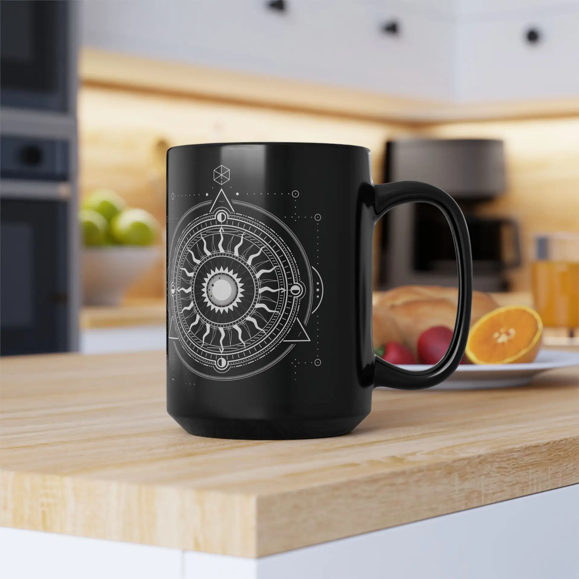 Coffee Mug Sacred Geometry | Glossy Black Ceramic | 15 oz | Your Strength is Love - Image 5
