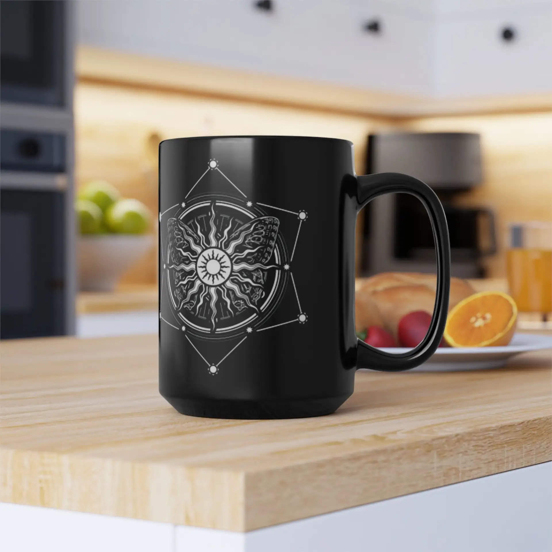 Coffee Mug Sacred Geometry | Glossy Black Ceramic | 15 oz | Love is My Truth - Image 5