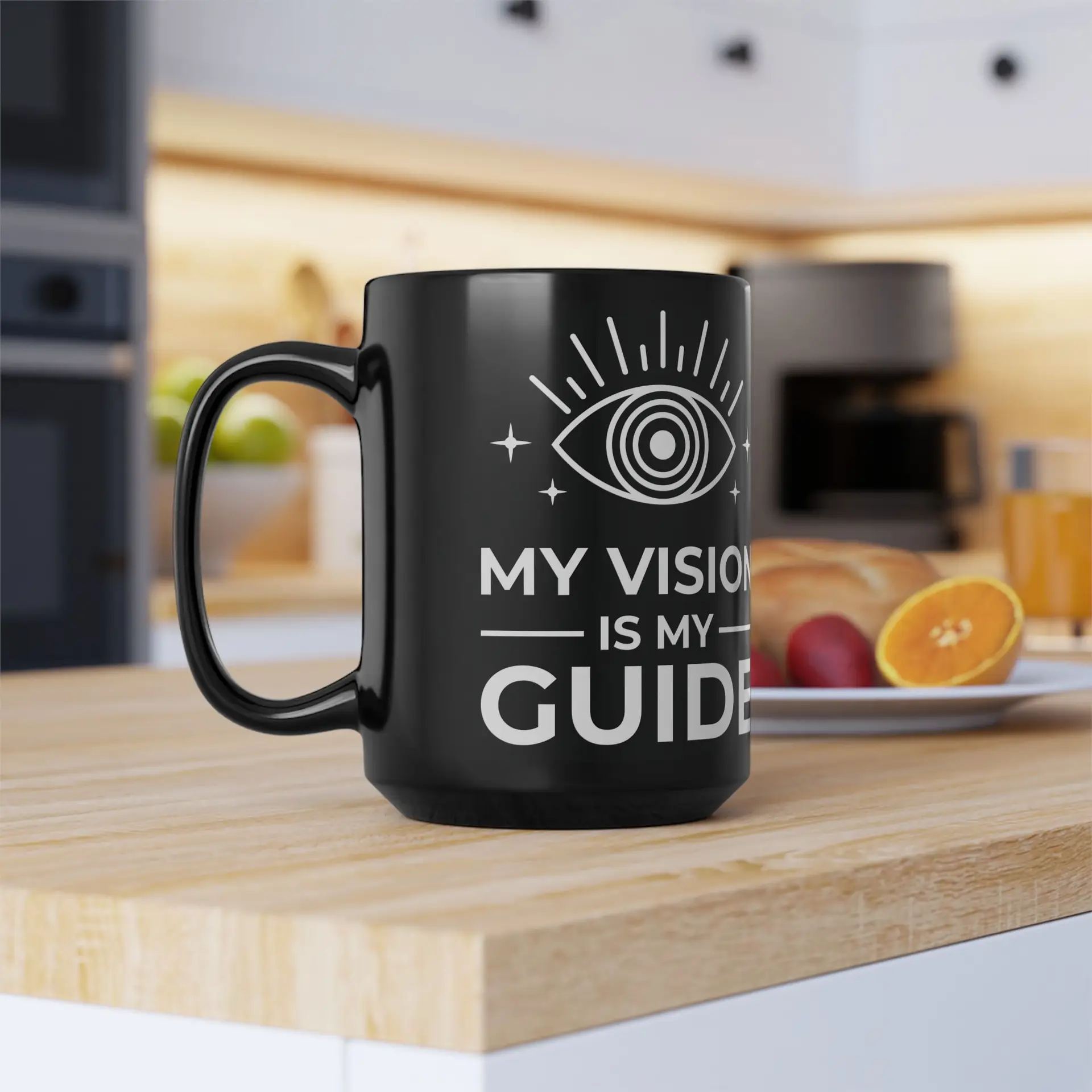 Coffee Mug Sacred Geometry | Glossy Black Ceramic | 15 oz | My Vision is My Guide - Image 2