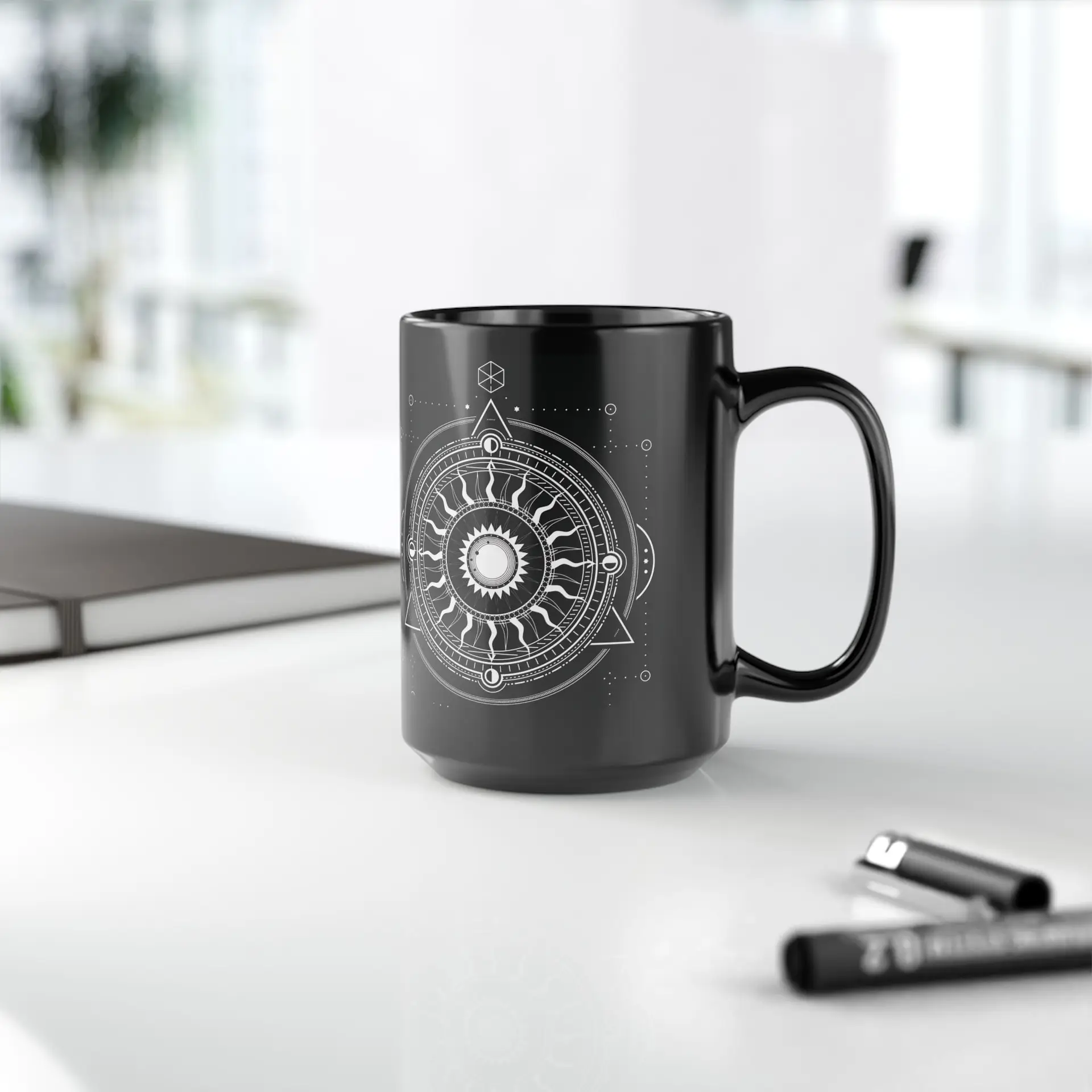 Coffee Mug Sacred Geometry | Glossy Black Ceramic | 15 oz | Your Strength is Love - Image 6