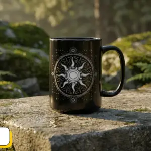Coffee Mug Sacred Geometry | Glossy Black Ceramic | 15 oz | Fueled By a Higher Power