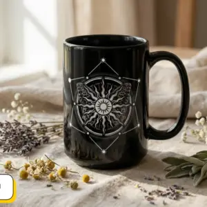 Coffee Mug Sacred Geometry | Glossy Black Ceramic | 15 oz | Love is My Truth