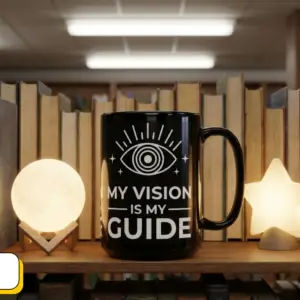 Coffee Mug Sacred Geometry | Glossy Black Ceramic | 15 oz | My Vision is My Guide