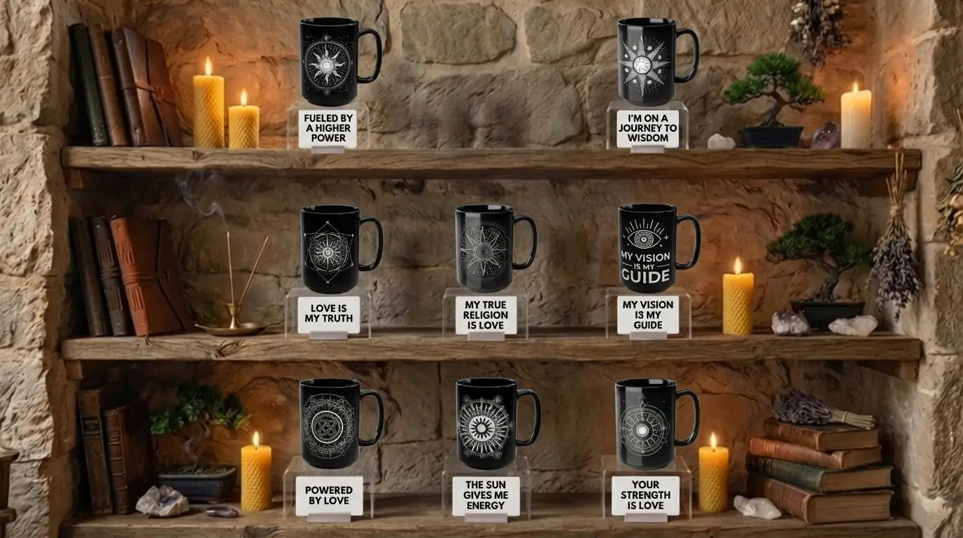 Coffee Mug Sacred Geometry | Glossy Black Ceramic | 15 oz | Powered by Love - Image 7
