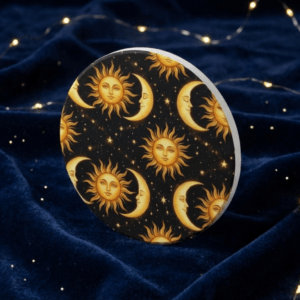 Feel the Powerful Universe Ceramic Coaster, Sun and Moon Design