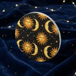Feel the Powerful Universe Ceramic Coaster, Sun and Moon Design