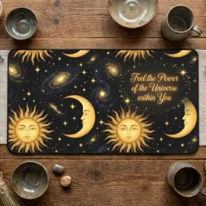 Feel the Powerful Universe Desk Mat, Neoprene, Rubber Backing