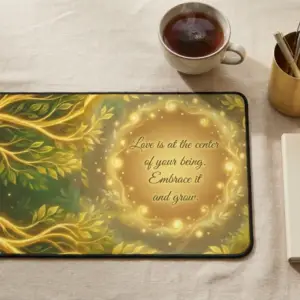 Love Is in Your Being Desk Mat, Neoprene, Rubber Backing